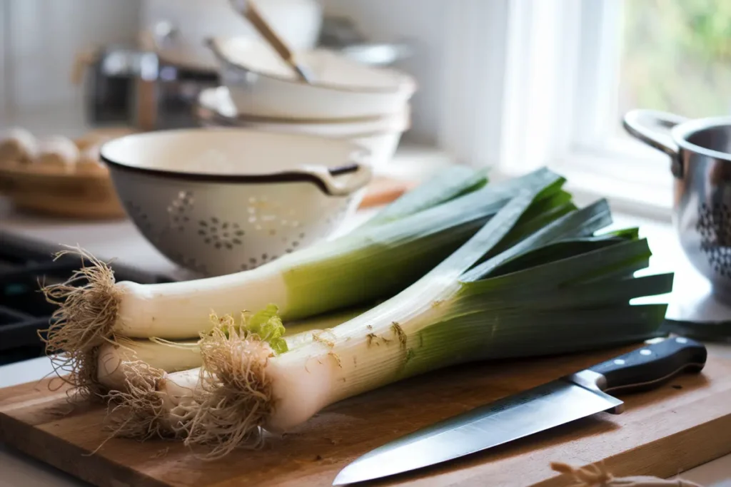 How do you clean and cut leeks for soup?