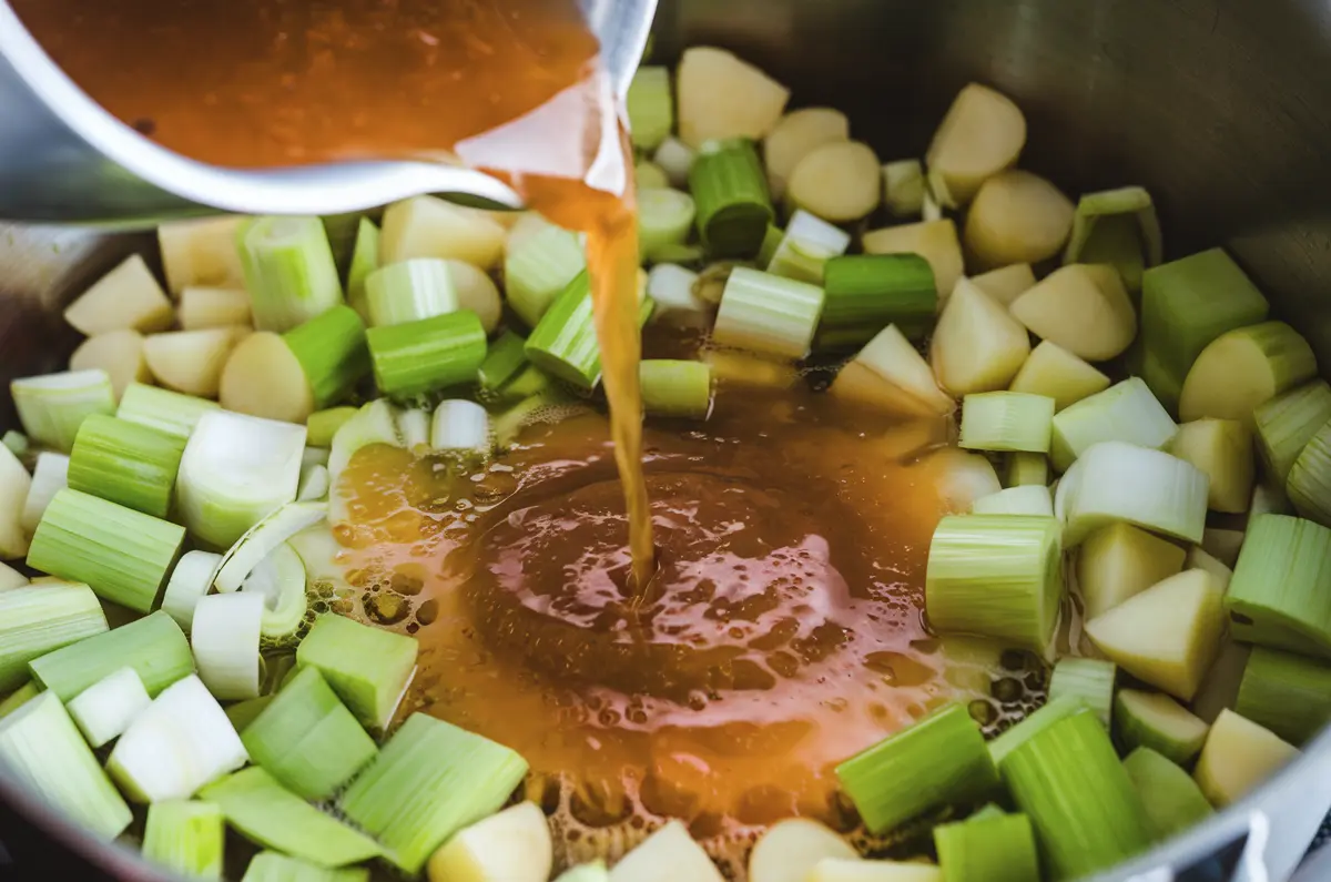 The texture of leek and potato soup