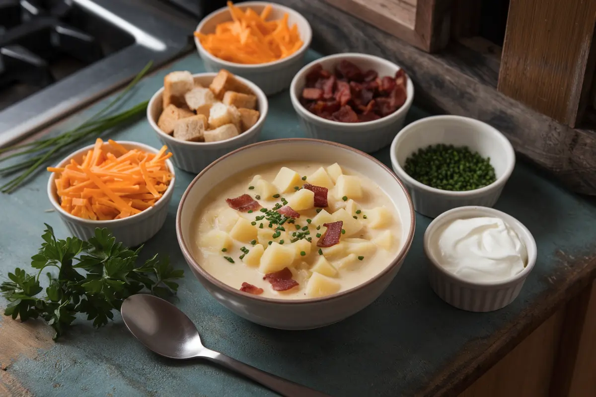 Toppings and Garnishes: potato soup